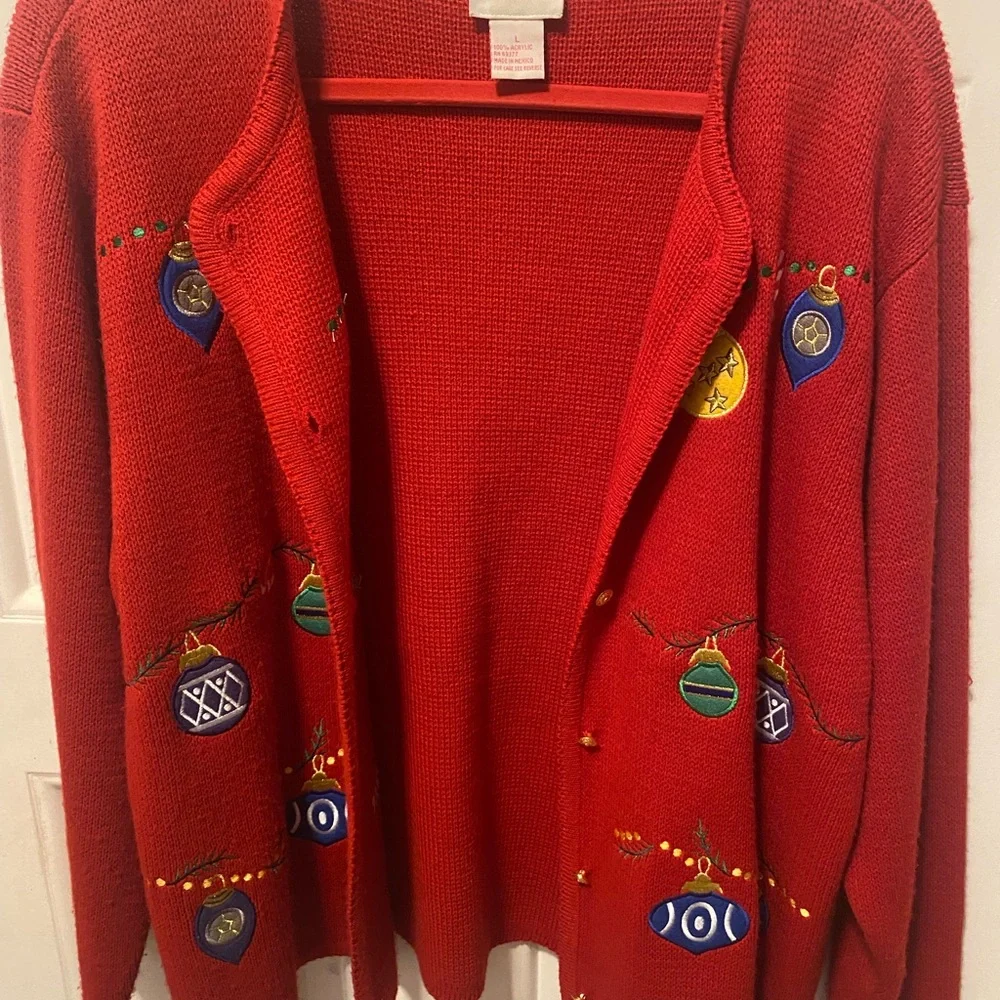 🧑‍🎄 SOLD 🧑‍🎄 Christmas Sweater, Red with decorations - Picture 13 of 13